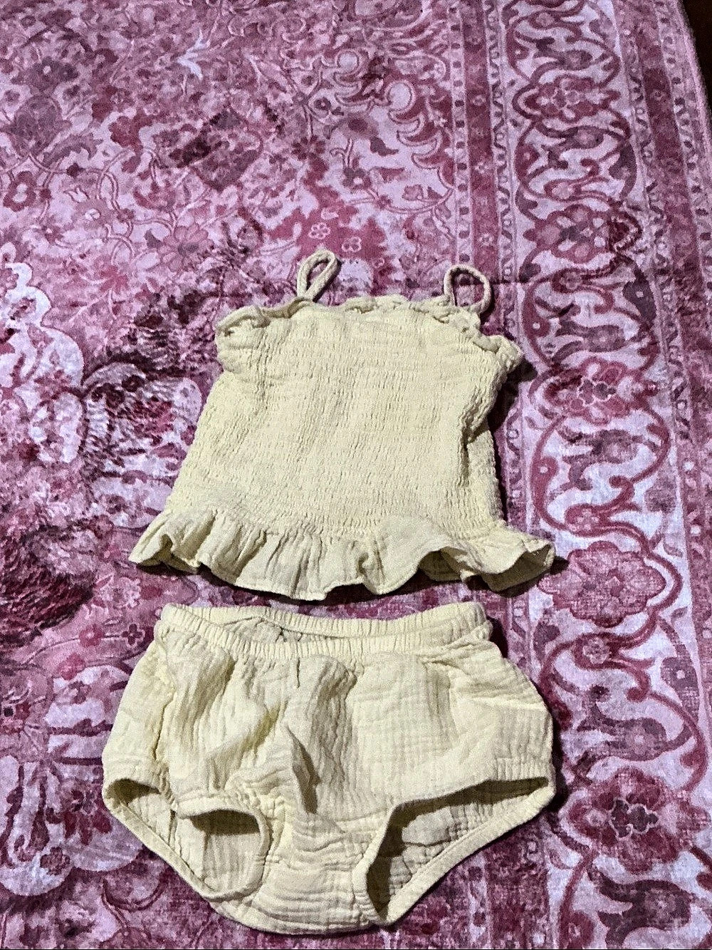 Cloud Island Smocked Peplum Tank Top and Bloomer Set yellow